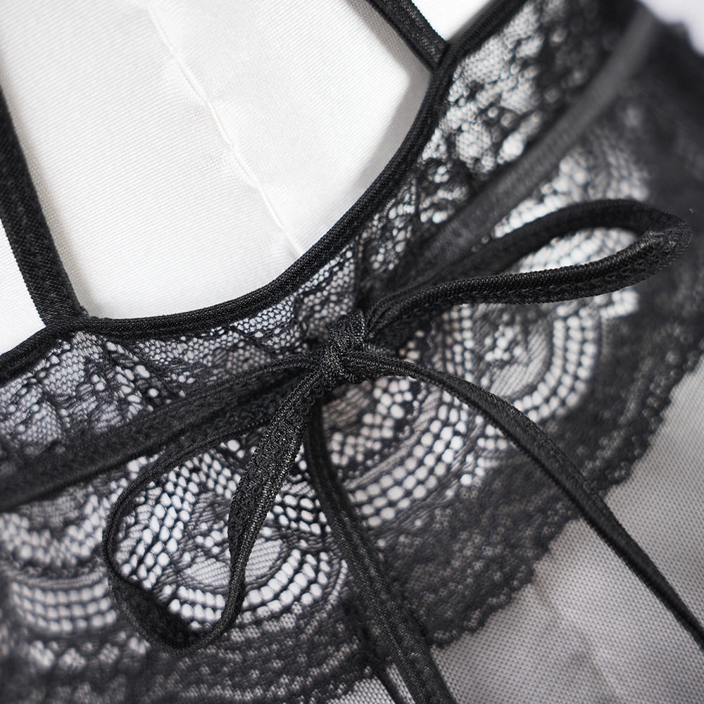 Sheer Embroidered Cutout Long Dress Fine Mesh Lingerie