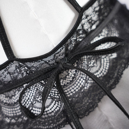 Sheer Embroidered Cutout Long Dress Fine Mesh Lingerie