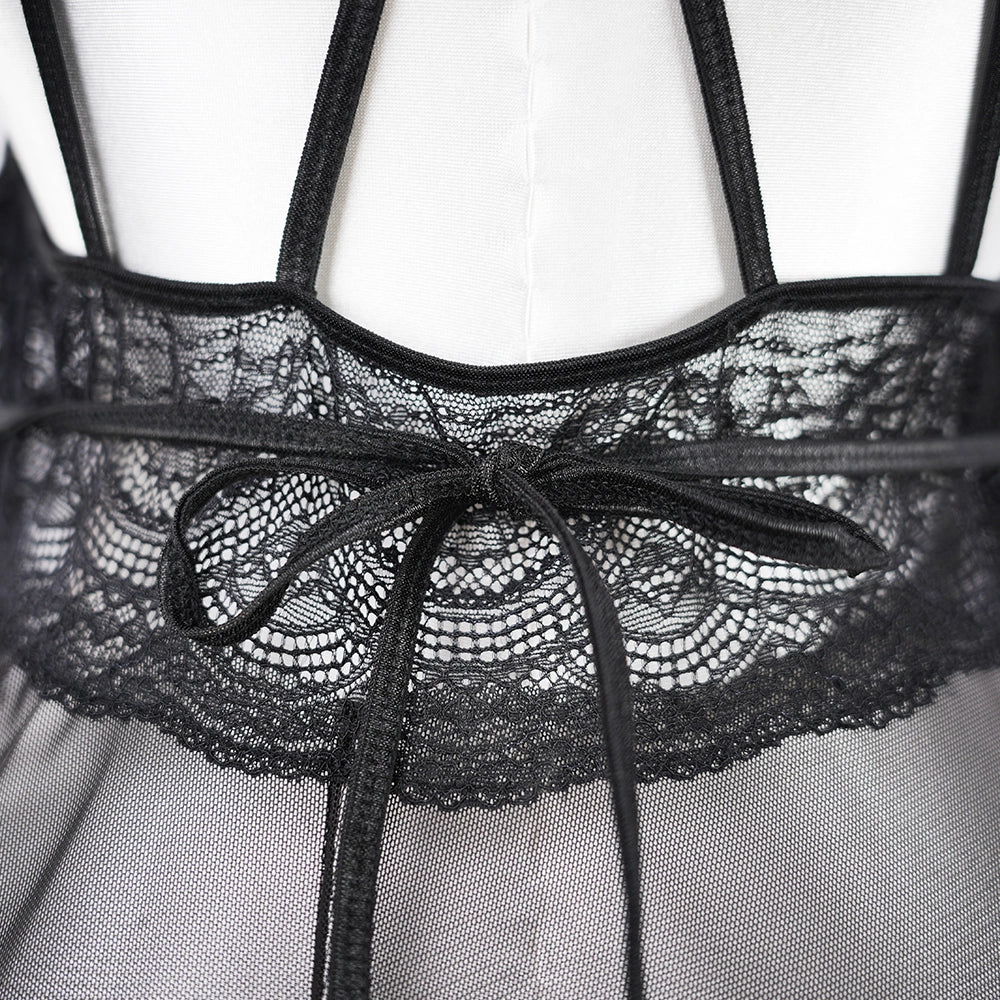 Sheer Embroidered Cutout Long Dress Fine Mesh Lingerie