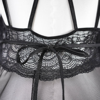 Sheer Embroidered Cutout Long Dress Fine Mesh Lingerie