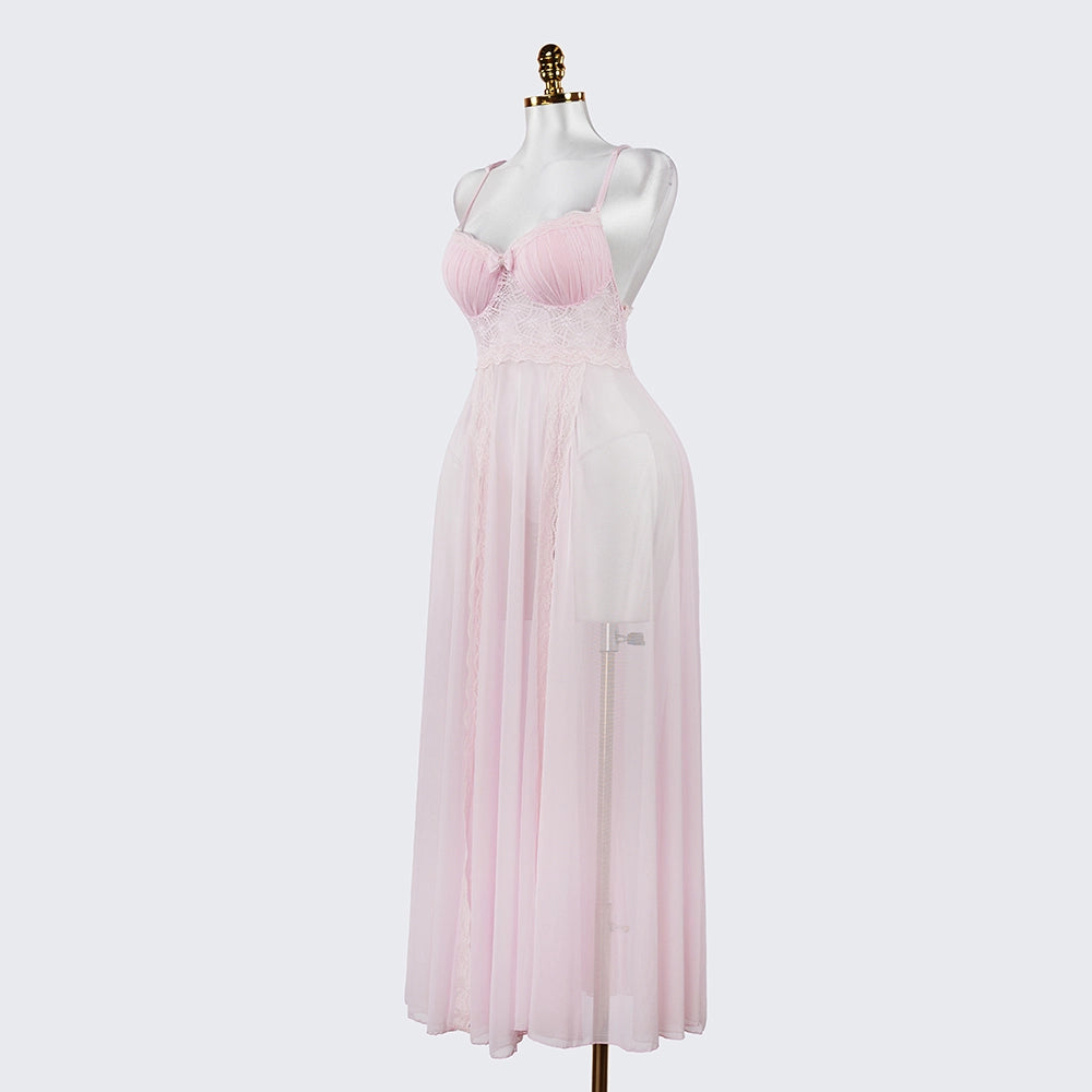 Elegant Seductive Mesh Embroidered Spaghetti Strap Long Dress
