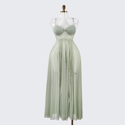 Elegant Seductive Mesh Embroidered Spaghetti Strap Long Dress