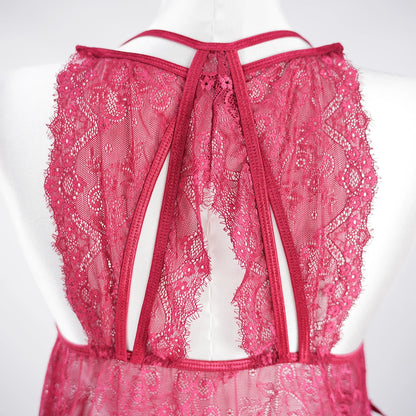 Sheer Fine Mesh Embroidered Babydoll Spaghetti Strap Lingerie