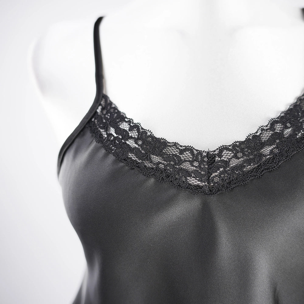 Silk Spaghetti Strap Lace Trim Camisole Pants Sleepwear Set