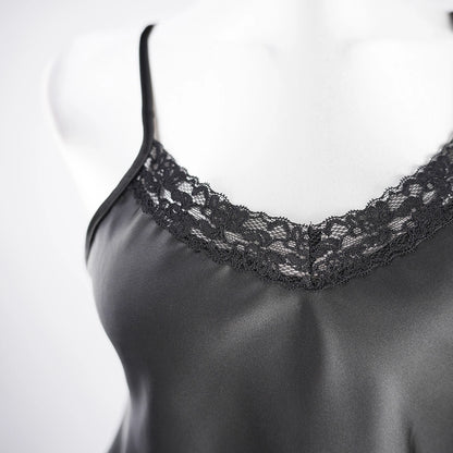 Silk Spaghetti Strap Lace Trim Camisole Pants Sleepwear Set