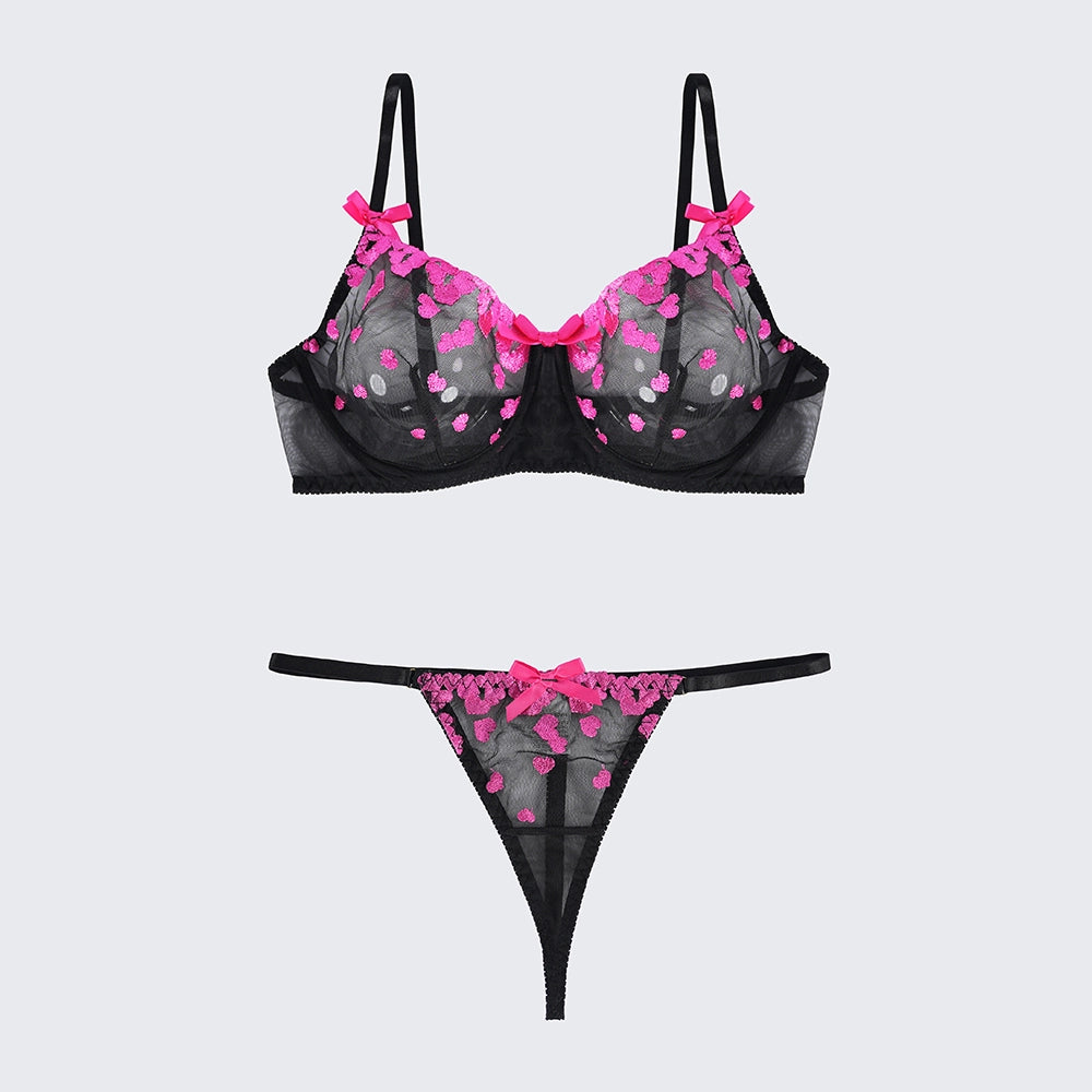 Plus Size Backless Sheer Lace Sexy Bra Panty Set