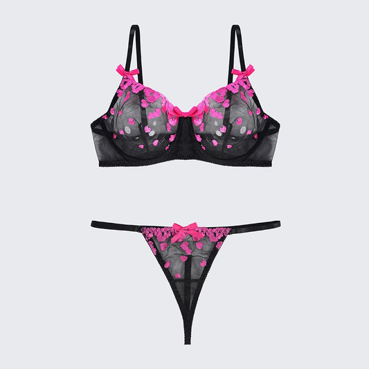 Plus Size Backless Sheer Lace Sexy Bra Panty Set