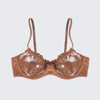 Sexy Mesh Embroidered See-Through Bra Thong Lingerie Set