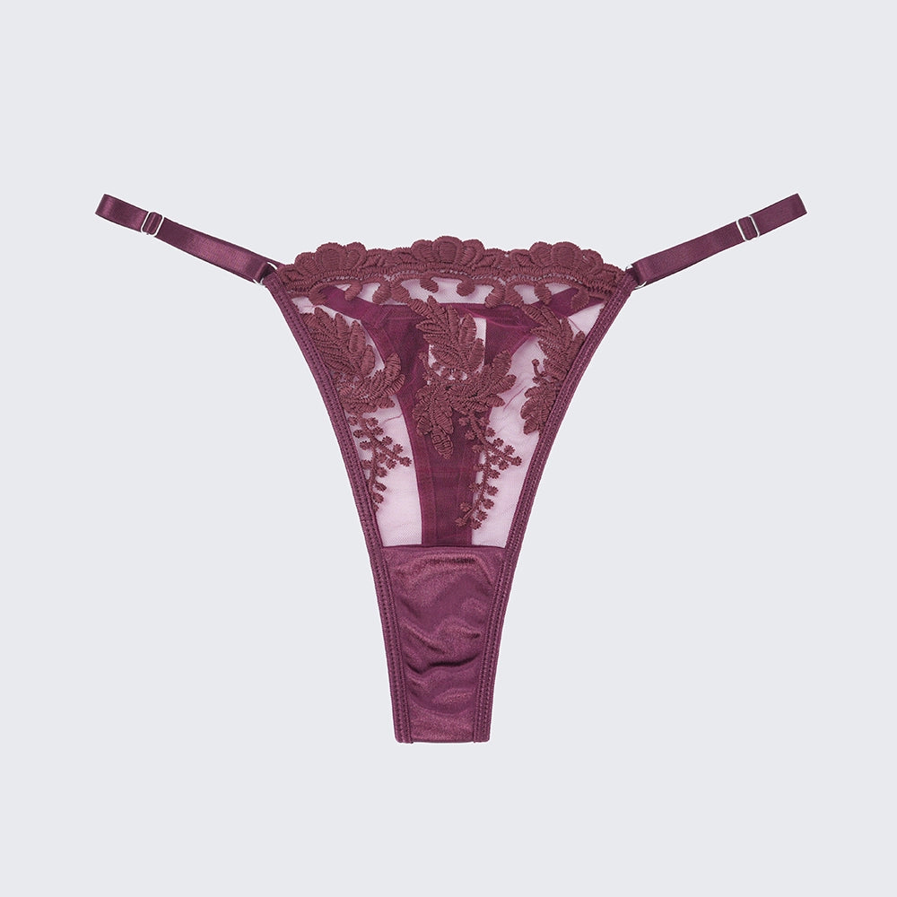 Sexy Mesh Embroidered See-Through Bra Thong Lingerie Set