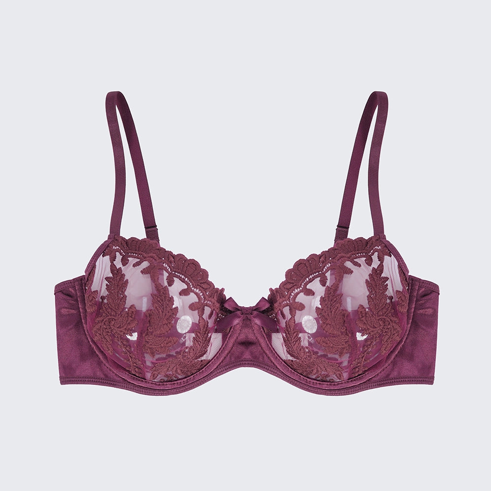Sexy Mesh Embroidered See-Through Bra Thong Lingerie Set