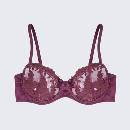 Sexy Mesh Embroidered See-Through Bra Thong Lingerie Set