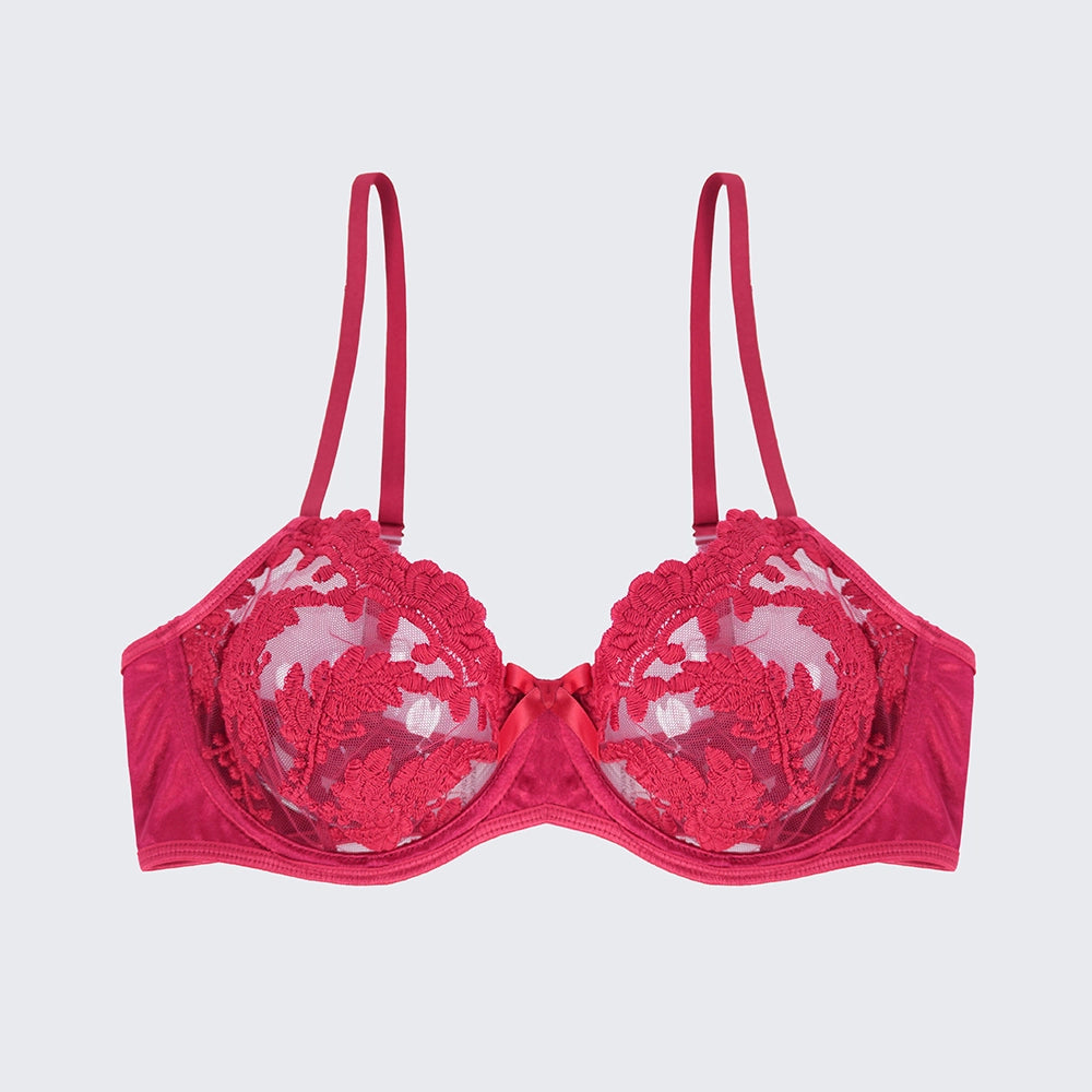 Sexy Mesh Embroidered See-Through Bra Thong Lingerie Set