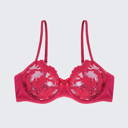 Sexy Mesh Embroidered See-Through Bra Thong Lingerie Set