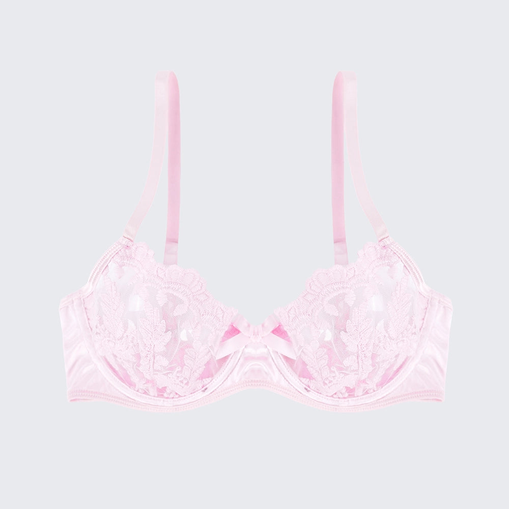 Sexy Mesh Embroidered See-Through Bra Thong Lingerie Set