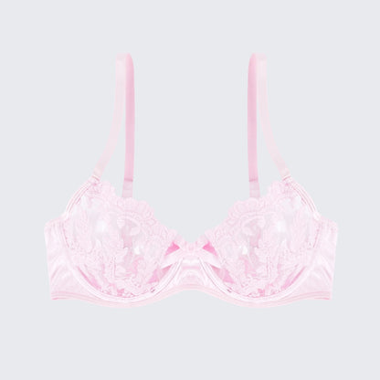 Sexy Mesh Embroidered See-Through Bra Thong Lingerie Set