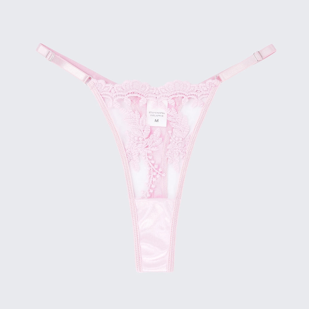 Sexy Mesh Embroidered See-Through Bra Thong Lingerie Set