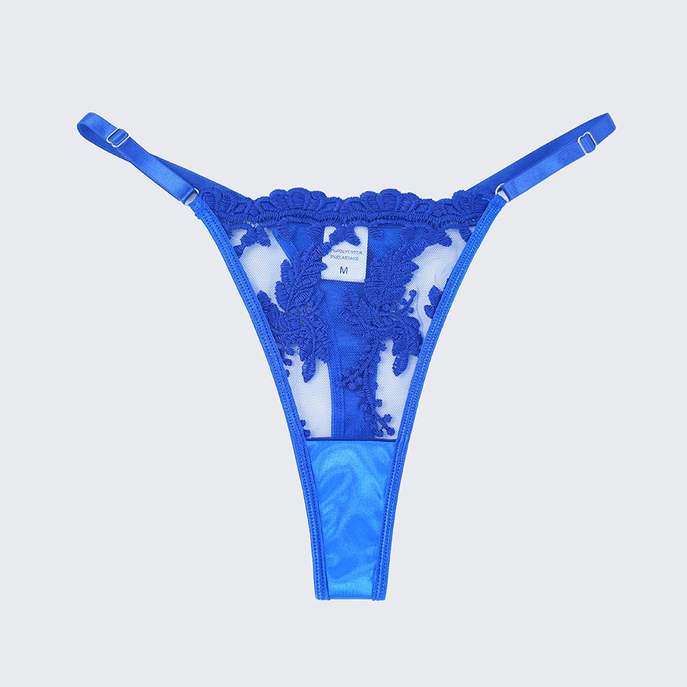 Sexy Mesh Embroidered See-Through Bra Thong Lingerie Set