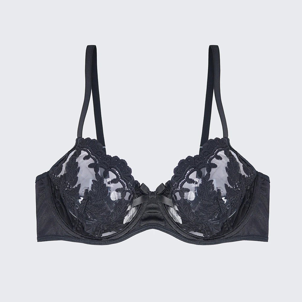 Sexy Mesh Embroidered See-Through Bra Thong Lingerie Set
