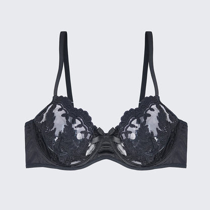 Sexy Mesh Embroidered See-Through Bra Thong Lingerie Set