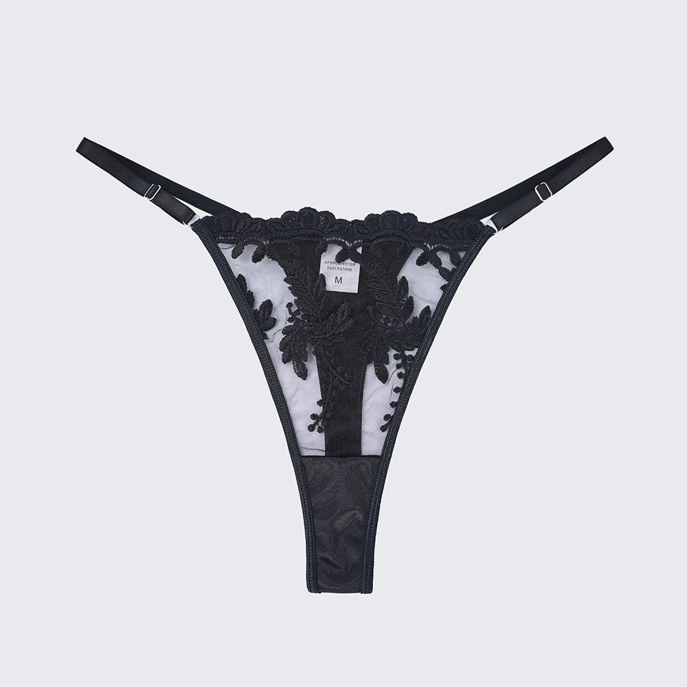 Sexy Mesh Embroidered See-Through Bra Thong Lingerie Set