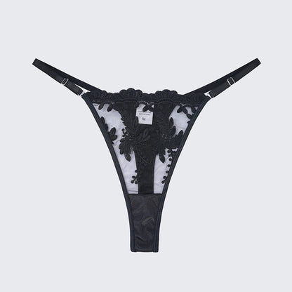 Sexy Mesh Embroidered See-Through Bra Thong Lingerie Set