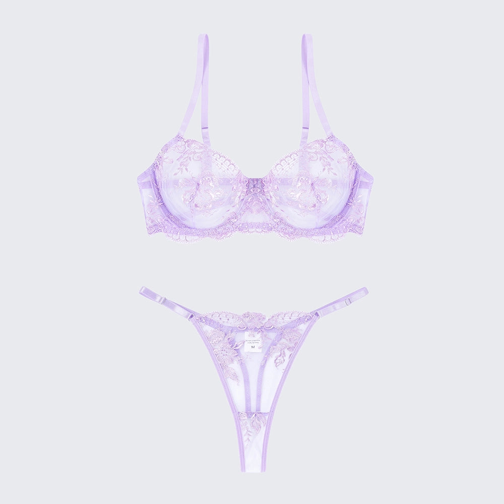 Breathable Skin-Friendly Embroidered Bra Thong Set