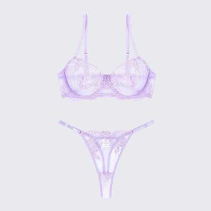 Breathable Skin-Friendly Embroidered Bra Thong Set