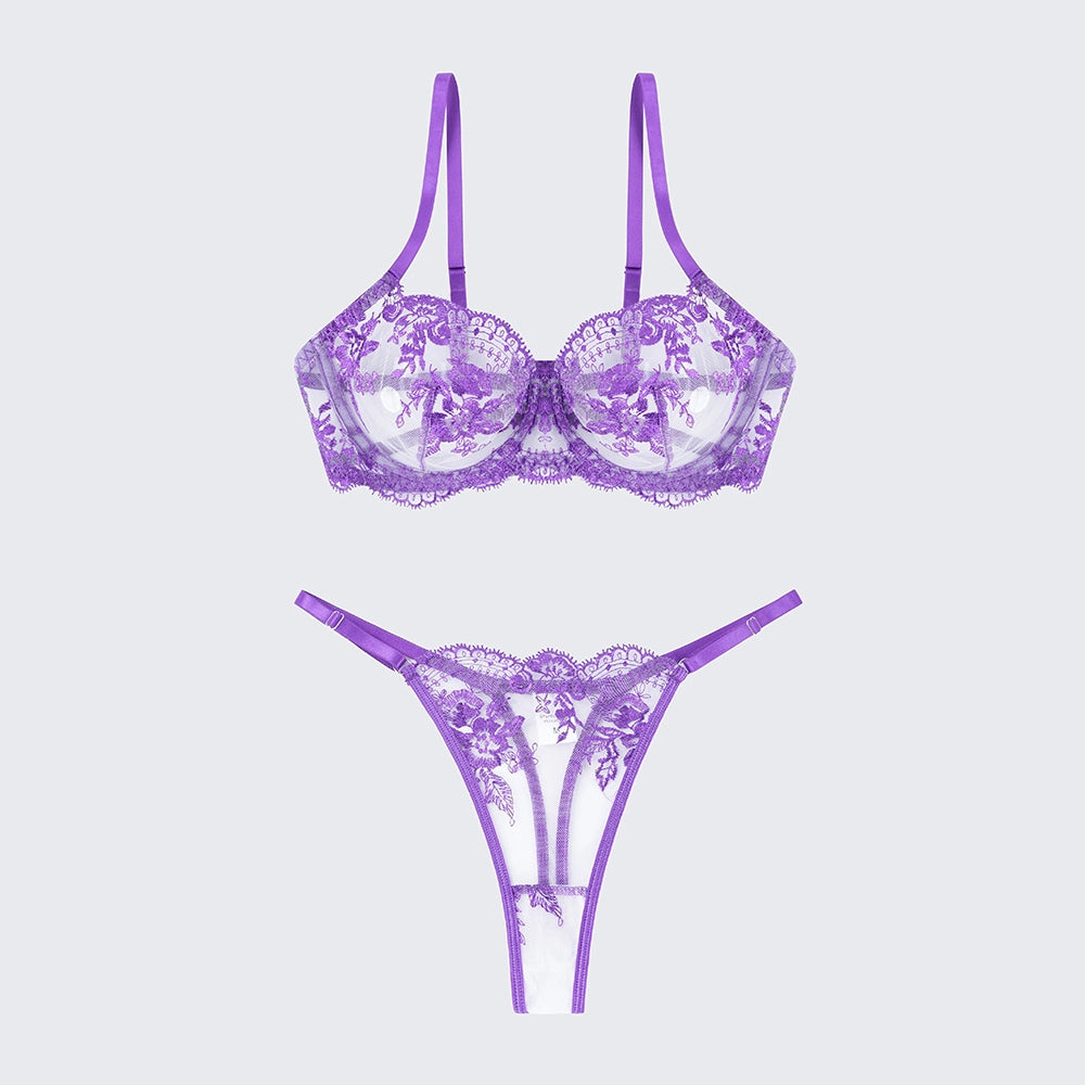 Breathable Skin-Friendly Embroidered Bra Thong Set
