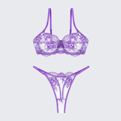 Breathable Skin-Friendly Embroidered Bra Thong Set