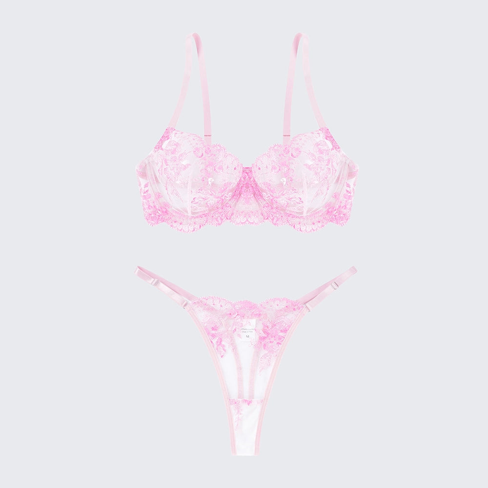 Breathable Skin-Friendly Embroidered Bra Thong Set