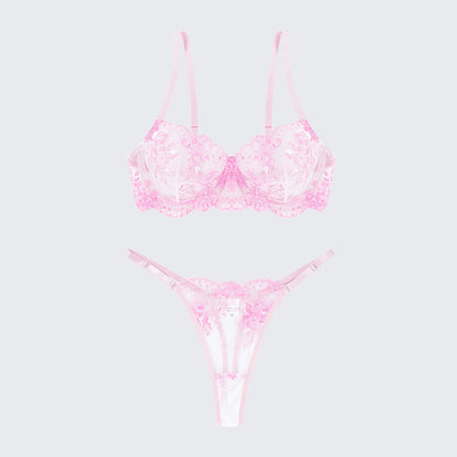 Breathable Skin-Friendly Embroidered Bra Thong Set
