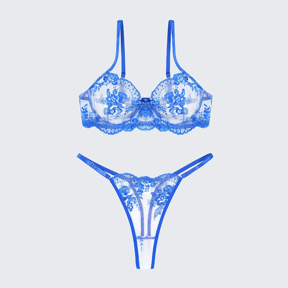 Breathable Skin-Friendly Embroidered Bra Thong Set