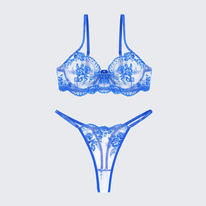 Breathable Skin-Friendly Embroidered Bra Thong Set