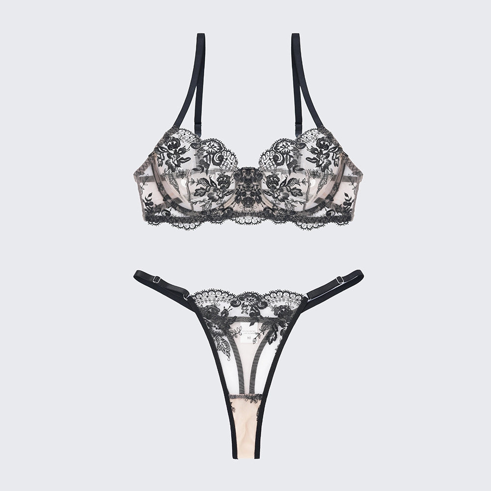 Breathable Skin-Friendly Embroidered Bra Thong Set