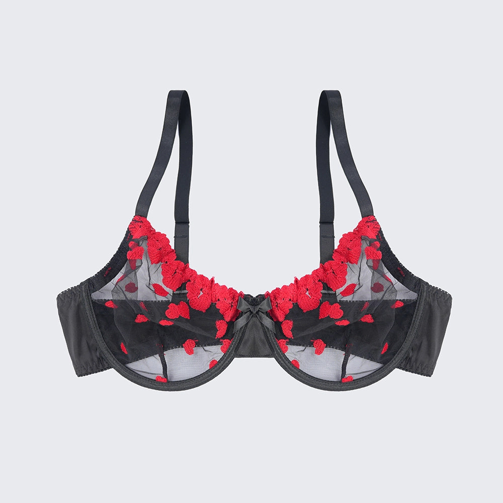 Sexy Heart Print Lace Cutout Three-Piece Lingerie Set