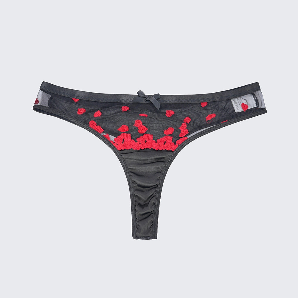 Sexy Heart Print Lace Cutout Three-Piece Lingerie Set