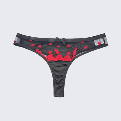 Sexy Heart Print Lace Cutout Three-Piece Lingerie Set