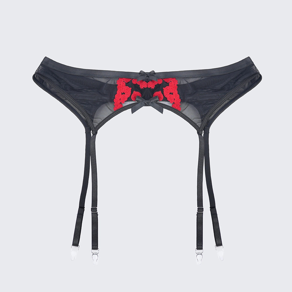 Sexy Heart Print Lace Cutout Three-Piece Lingerie Set