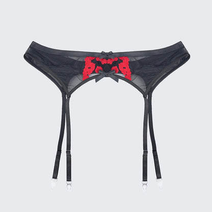 Sexy Heart Print Lace Cutout Three-Piece Lingerie Set