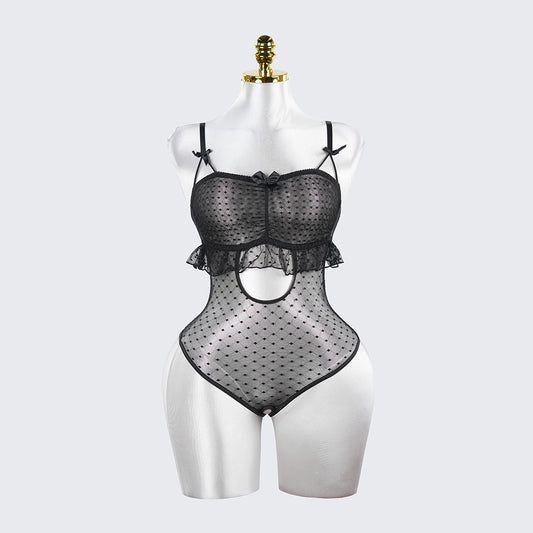 Sheer Lace Stitching Seductive See-Through Bodysuit