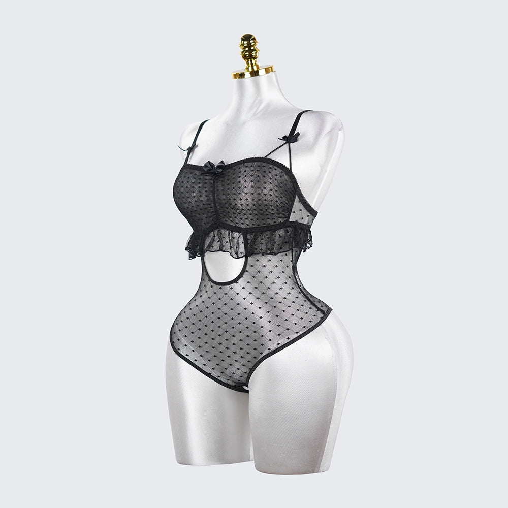 Sheer Lace Stitching Seductive See-Through Bodysuit