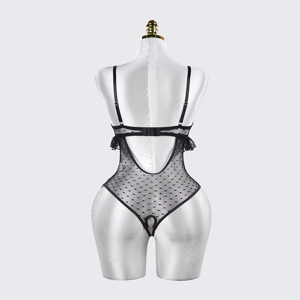 Sheer Lace Stitching Seductive See-Through Bodysuit