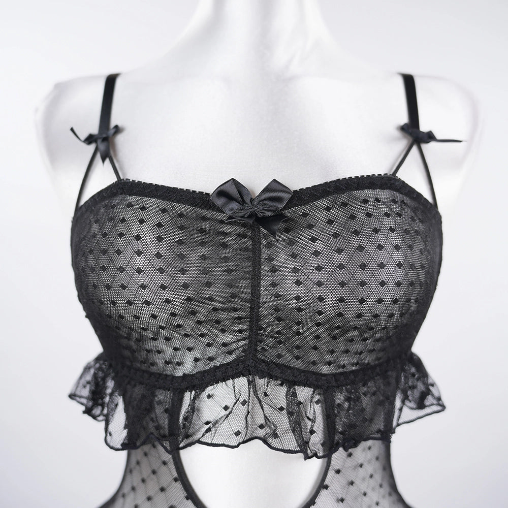 Sheer Lace Stitching Seductive See-Through Bodysuit