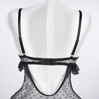 Sheer Lace Stitching Seductive See-Through Bodysuit