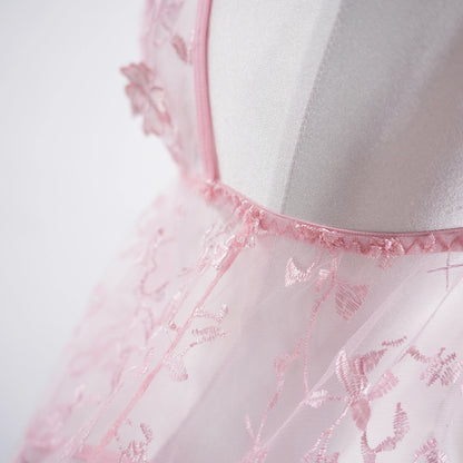 Embroidered Mesh Lace Deep V Lingerie Set