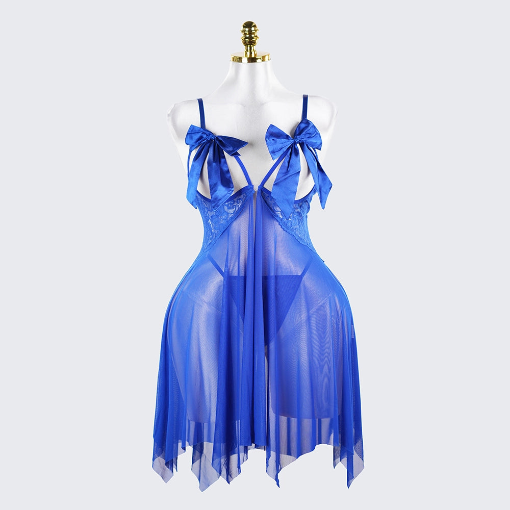 Plus Size Open Bust Adjustable Bow Spaghetti Strap Dress