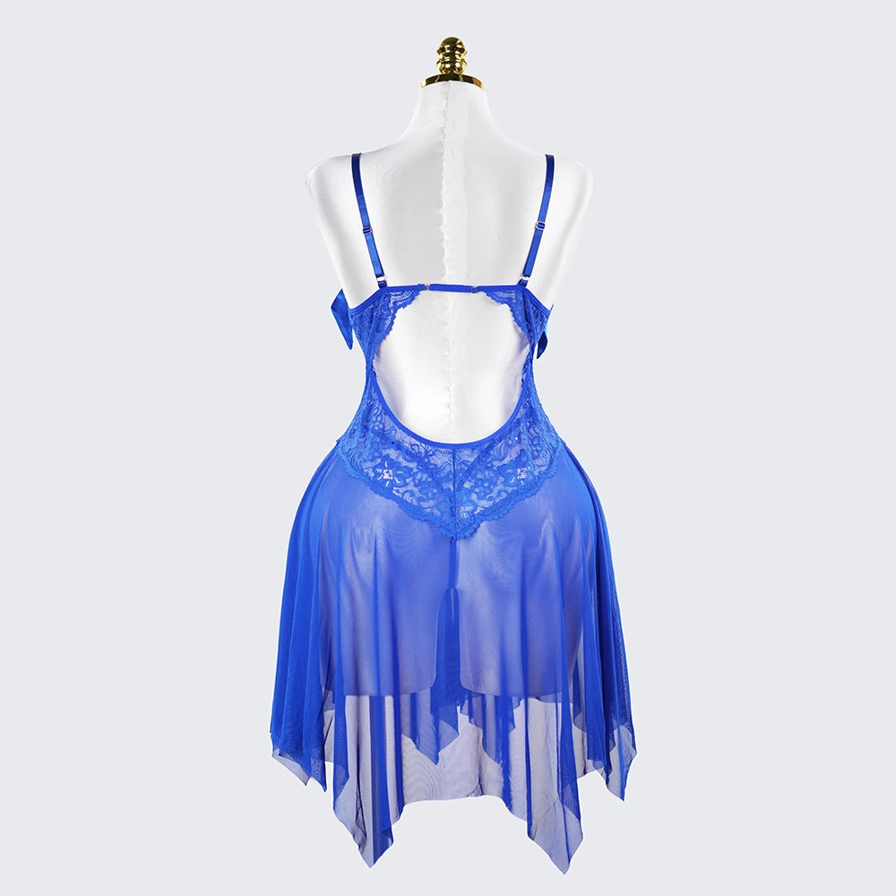 Plus Size Open Bust Adjustable Bow Spaghetti Strap Dress