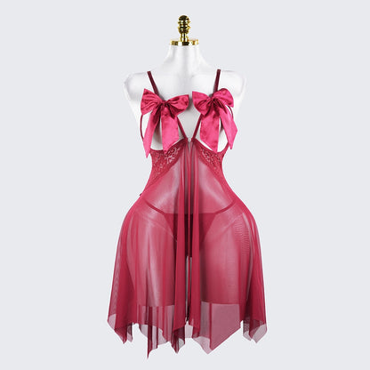 Plus Size Open Bust Adjustable Bow Spaghetti Strap Dress
