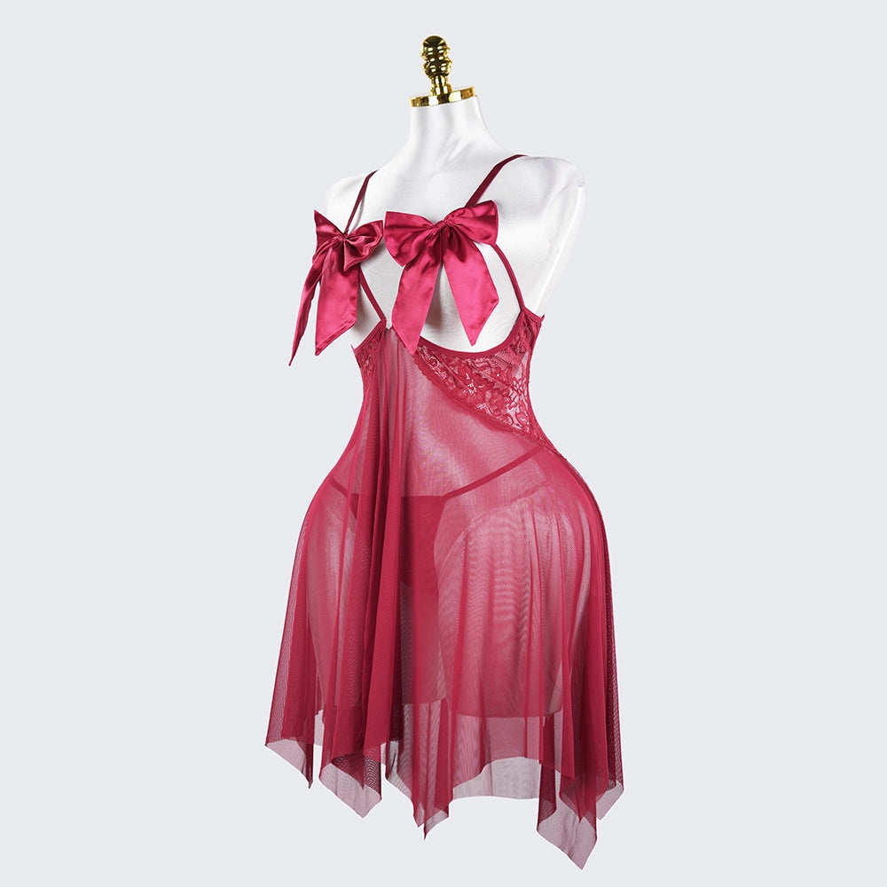Plus Size Open Bust Adjustable Bow Spaghetti Strap Dress