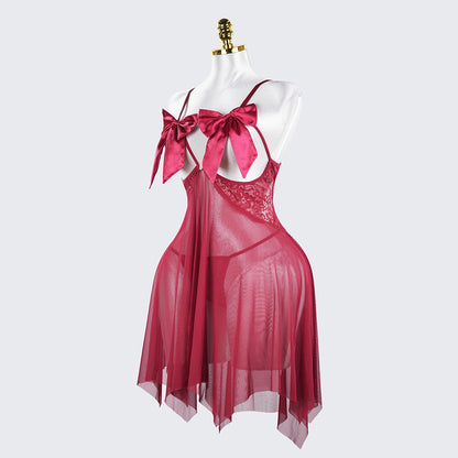Plus Size Open Bust Adjustable Bow Spaghetti Strap Dress
